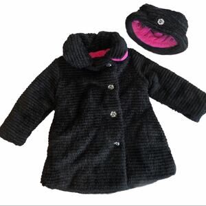 Mac & Co Black Faux Fur Coat & Bucket Hat, 3T